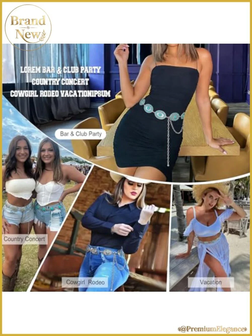 Western Metal Concho Chain Belt Adjustable Waist for Dresses Jeans Concerts